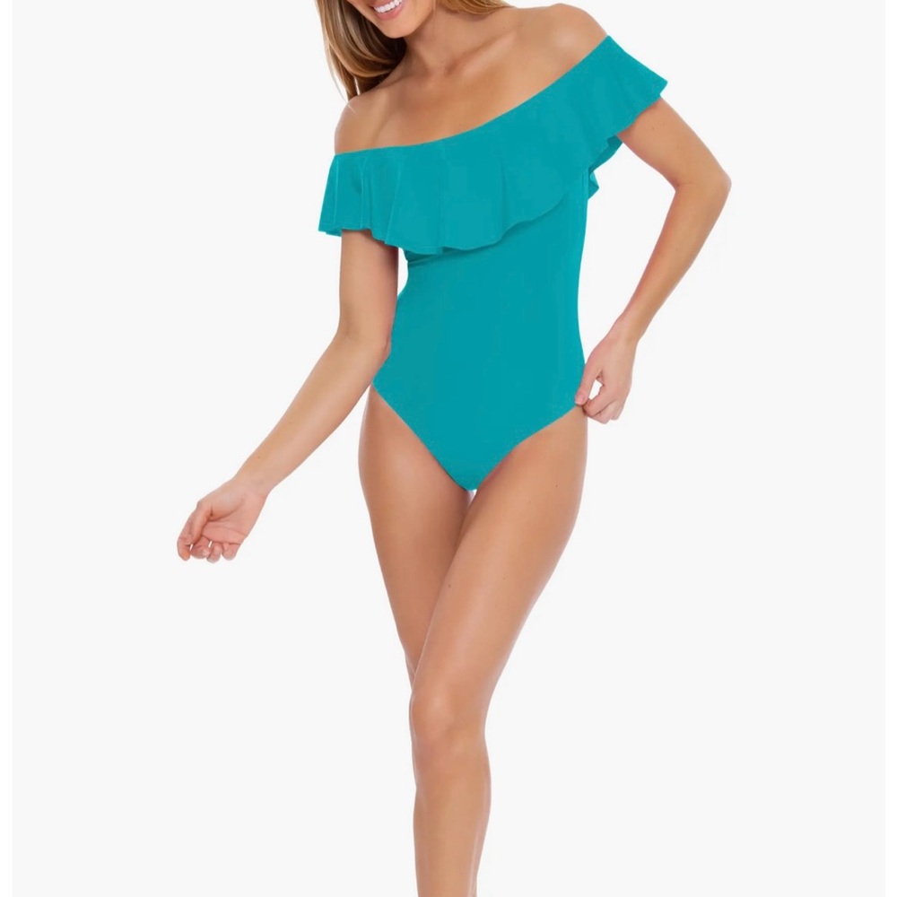 Trina Turk NWT Monaco Off The Shoulder Ruffle One-Piece Swimsuit - Picture 1 of 9